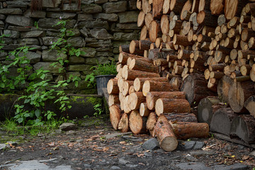 Chopped firewood along the streets of Kovachevitsa village, Bulgaria