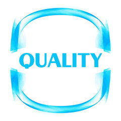 Round blue frame with the word 'Quality' isolated on white background