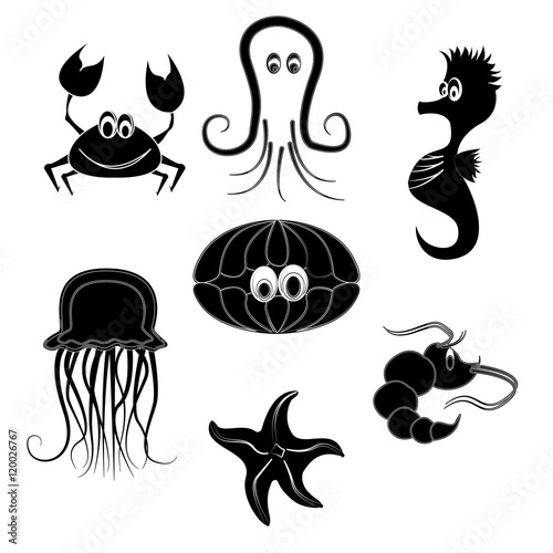 "silhouettes of sea creatures on a white background" Imágenes de ...