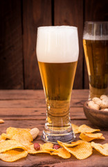 Light Beer With Chips and Peanuts
