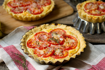 French savoury pie quiche with cottage cheese and tomatoes