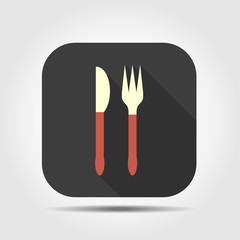 fork and knife flat icon with long shadow