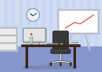 Flat illustration of office workplace, vector illustration