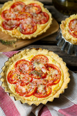 French savoury pie quiche with cottage cheese and tomatoes