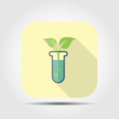 laboratory glass and plant flat icon with long shadow