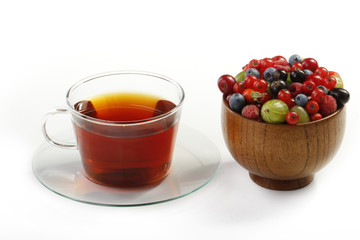 tea with berries isolated