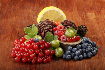 berries on wooden background