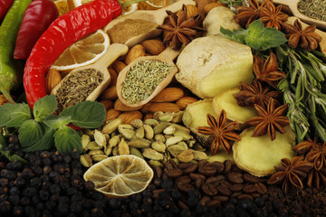 spices on wooden background