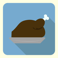 roasted chicken flat icon with long shadow