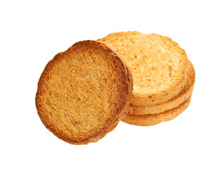 pile rusks with wholewheat flour, bread sliced isolated, whole wheat dry rusk bread, wholemeal bread isolated on white background
