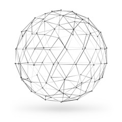 Wireframe polygonal geometric element. Sphere with connected lines and dots. Vector Illustration on white background with shade
