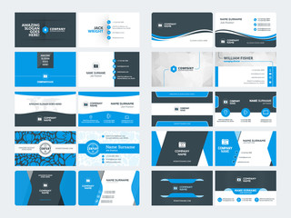 Set of modern creative business card templates. Blue and black colors. Flat style vector illustration. Stationery design