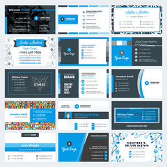 Fototapeta na wymiar Set of modern creative business card templates. Blue and black colors. Flat style vector illustration. Stationery design