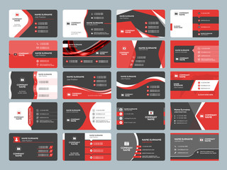Fototapeta na wymiar Business card templates. Stationery design vector set. Red and black colors. Flat style vector illustration