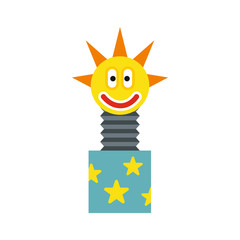 Toy jumping out of box icon in flat style isolated on white background. Joke symbol vector illustration