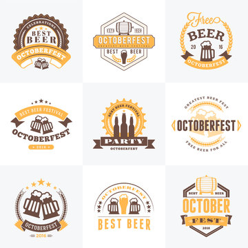 Beer Festival Octoberfest celebrations. Set of retro vintage beer badges, labels, emblems. Vector design elements