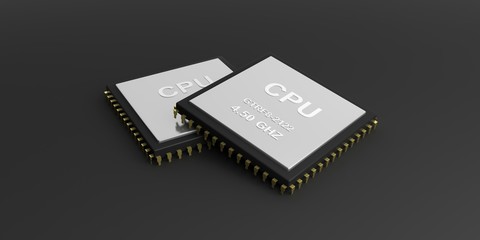 Two cpu processors. 3d illustration