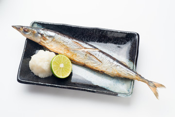 grilled sanma with daikon oroshi and sudachi citrus