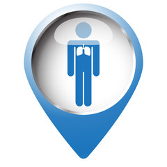 Map pin symbol with Lungs icon. Blue symbol on white background.
