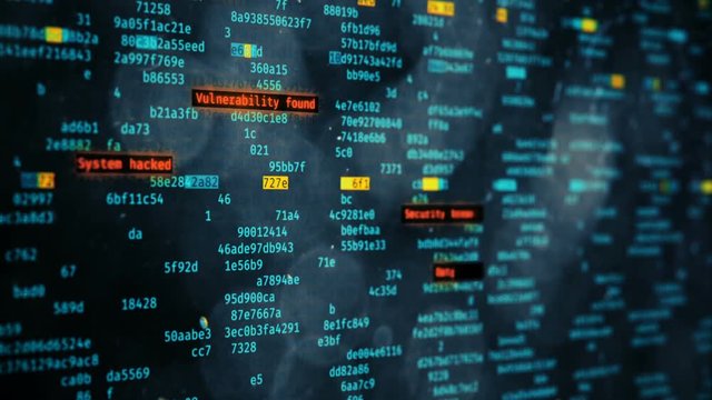 Hacking in progress, warning text on screen, security breach, information loss. Computer screen with hacking warning message. Cybercrime
