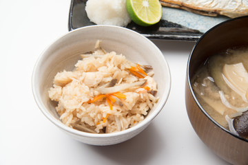 japanese autumn food, sanma, tonjiru, takikomi gohan