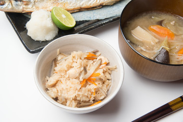 japanese autumn food, sanma, tonjiru, takikomi gohan