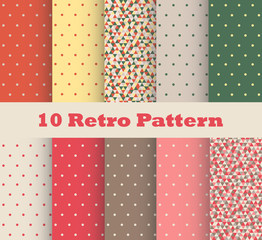 Set of retro patterns with polka dots in retro style