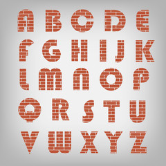 brick typeface, alphabet. vector illustration