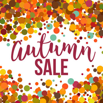 Fall Sale promo label. Autumnal confetti template for banner, poster, certificate. Vector illustration EPS10