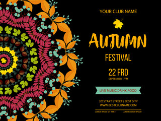 Autumn festival background. Invitation banner with fall leaves. Vector illustration - 120034727