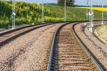 Fototapeta na wymiar Electrified double railway track