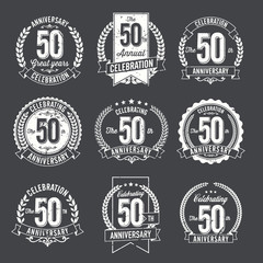 Fototapeta na wymiar Set of Retro Anniversary Badges 50th Year Celebration