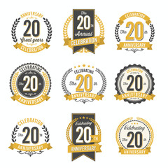 Set of Vintage Anniversary Badges 20th Year Celebration