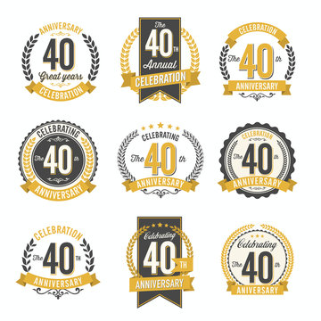 Set of Vintage Anniversary Badges 40th Year Celebration