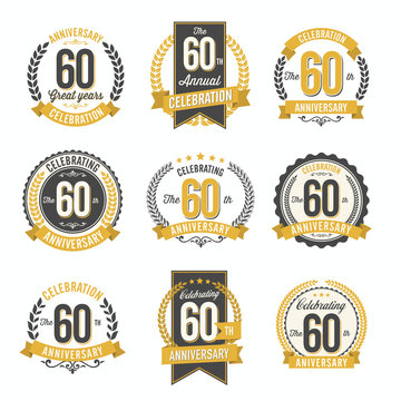 Set of Retro Anniversary Badges 60th Year Celebration