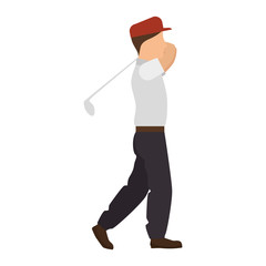 golf player man stick clothes hat  sport game equipment vector illustration