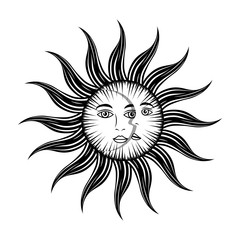 sun moon face mystic astrology mythological symbol vector illustration
