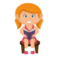 girl smiling reading a book happy child kid face cartoon vector illustration