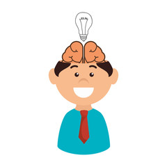 man smiling cartoon bulb human brain idea suit and tie vector illustration