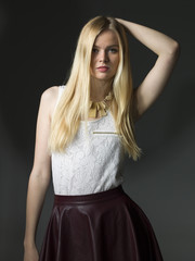 young blonde women closeup portrait in studio