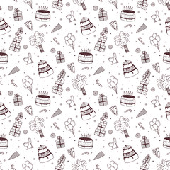 Happy birthday background. Vector seamless pattern with hand drawn elements - 120037147