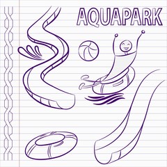 Hand drawn aqua park icons. Aqua park vector.