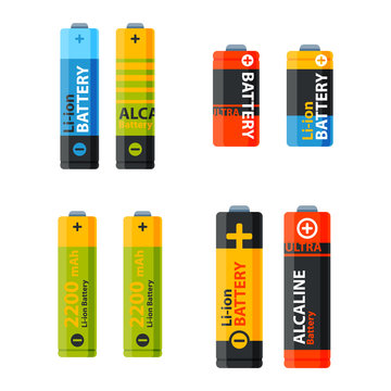 Group of different batteries vector icons