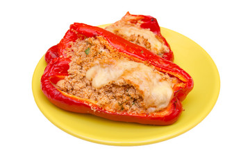 Peppers stuffed with cheese on a white background