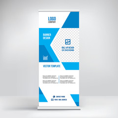 roll-up banner design, blue background vector