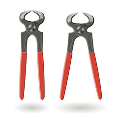 Set of two steel cutting pliers , Pincers, isolated on white background, realistic vector illustration