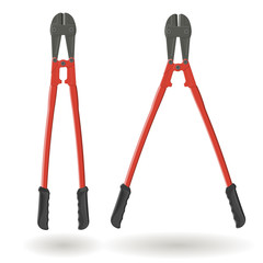 Set of two bolt cutters, Tools for cutting solid wire, isolated on white background, realistic vector illustration.
