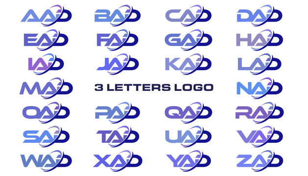 3 letters modern generic swoosh logo AAD, BAD, CAD, DAD, EAD, FAD, GAD, HAD, IAD, JAD, KAD, LAD, MAD, NAD, OAD, PAD, QAD, RAD, SAD, TAD, UAD, VAD, WAD, XAD, YAD, ZAD