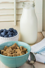 Bowl with wheat cereal for breakfast.