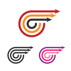 Logo Template Set. Three Arrows. Line Style Logotype. Vector.